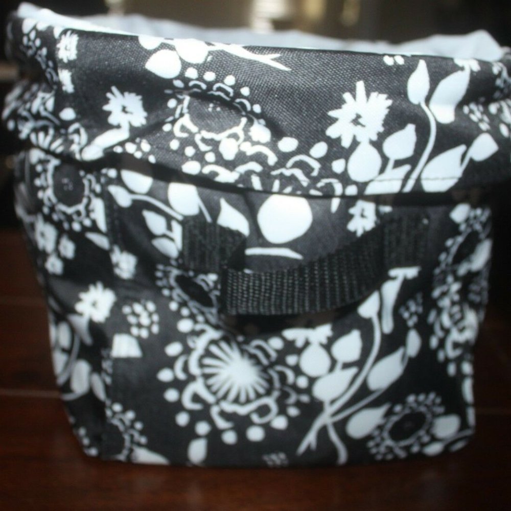 Thirty One 10th Anniversary Black Floral Mini Utility bin 11x9" 2 handle…NEW